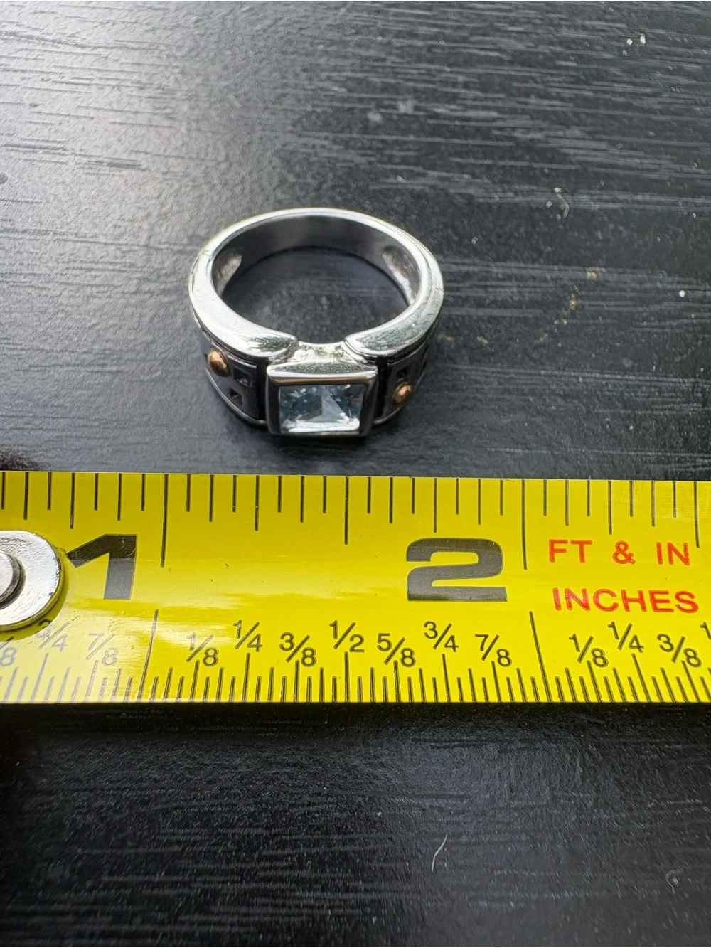 Silver Ring with Blue Square Gemstone - Size 7.5